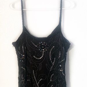 Silk Iridescent Sequin Full Length Black Evening Dress